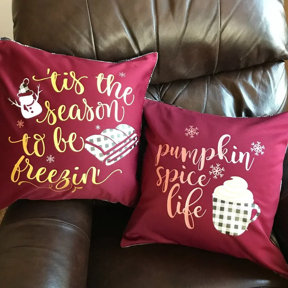 Autumn Winter Pillow Cover, Pumpkin Spice Life Graphic Applique 18 x 18